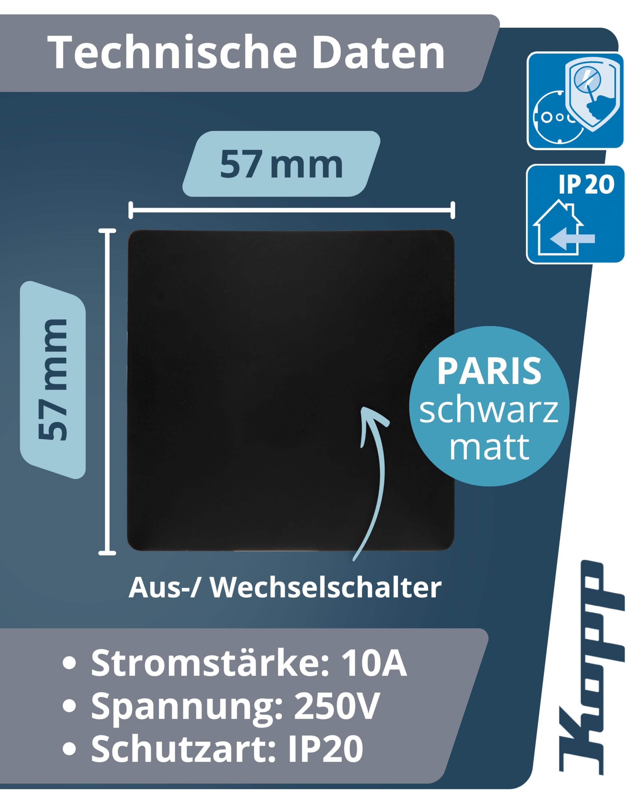 kopp-paris-universalschalter-unterputz-4er-set-matt-schwarz-10ax image 2