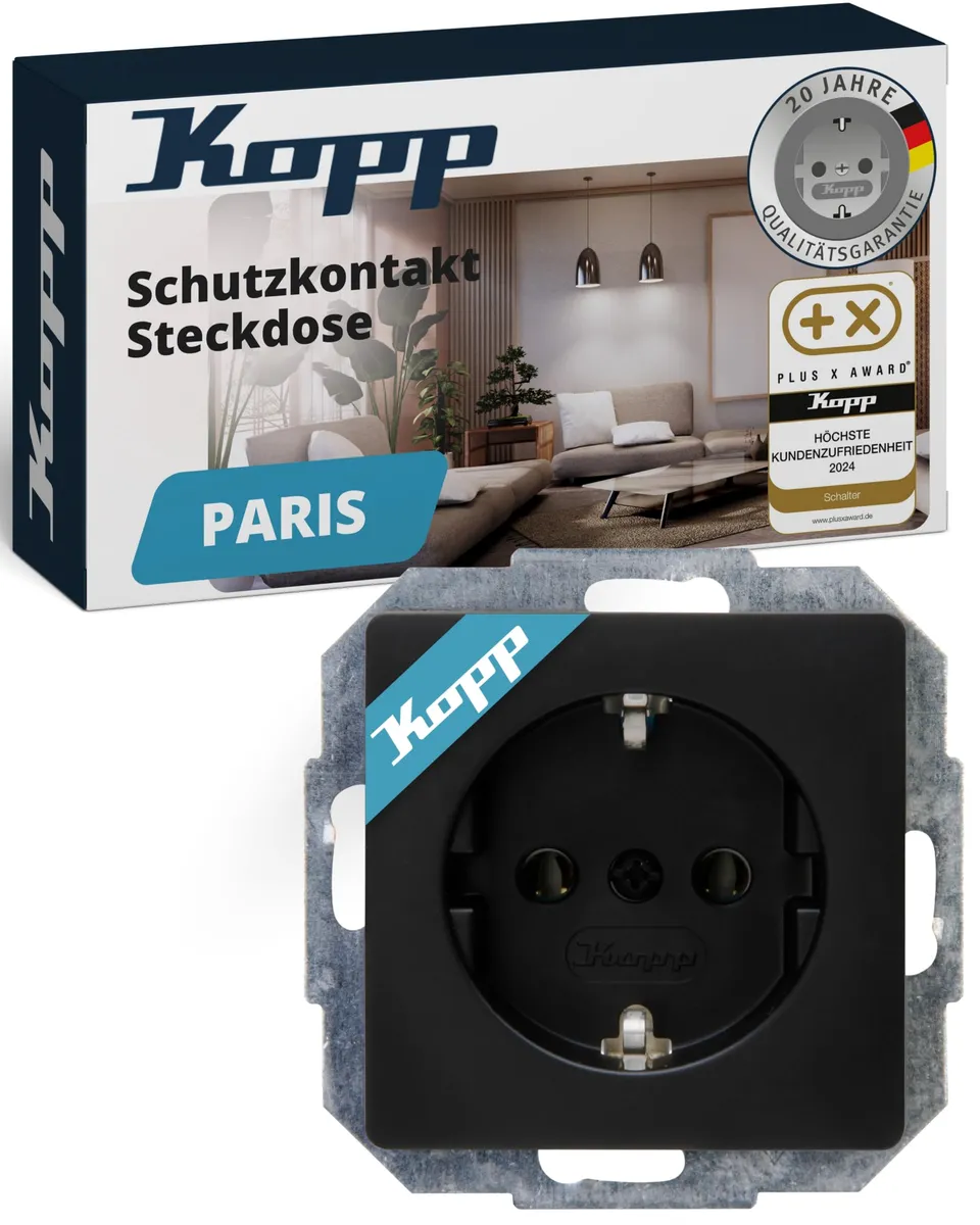kopp-paris-schutzkontakt-steckdose-1-fach-16a-250v-ip20-schwarz-matt image 1