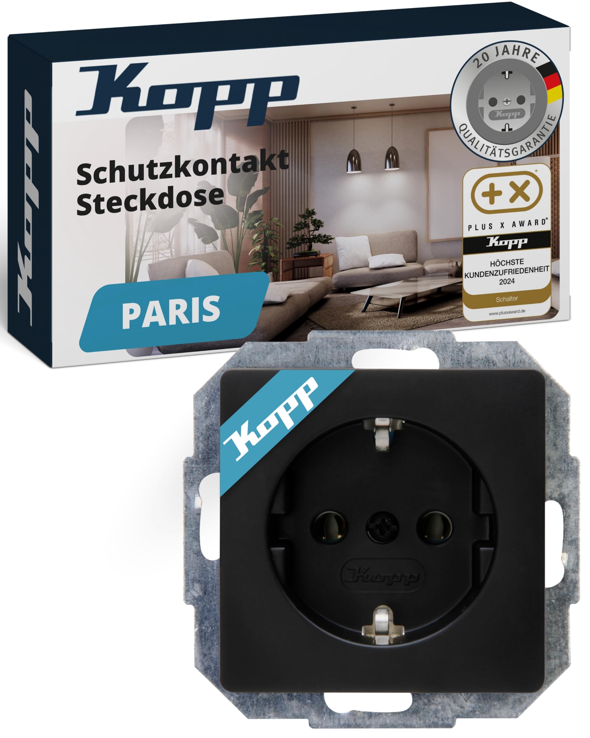 kopp-paris-schutzkontakt-steckdose-1-fach-16a-250v-ip20-schwarz-matt image 1