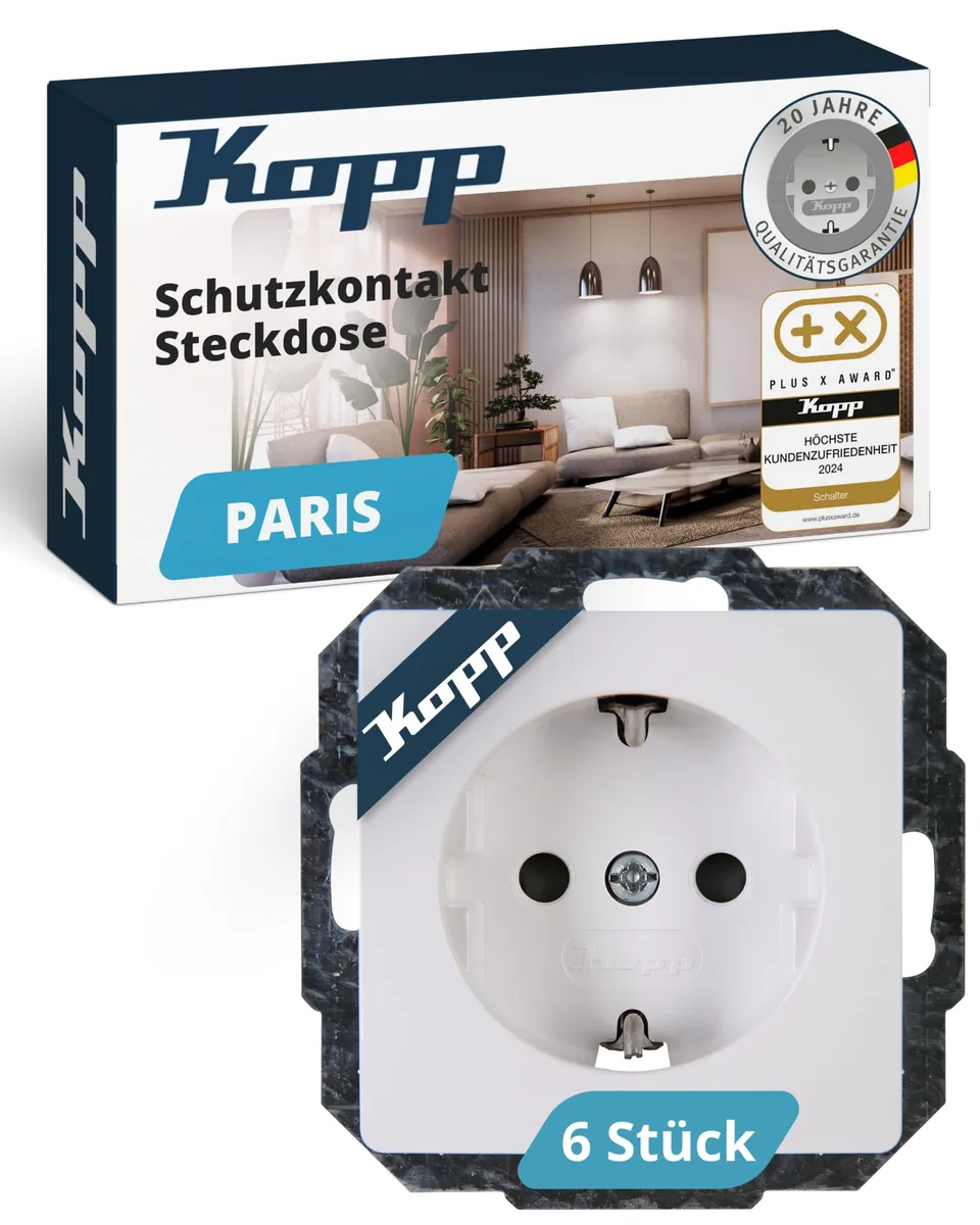 kopp-paris-schutzkontaktsteckdose-1-fach-arktis-wei-6er-set image 1