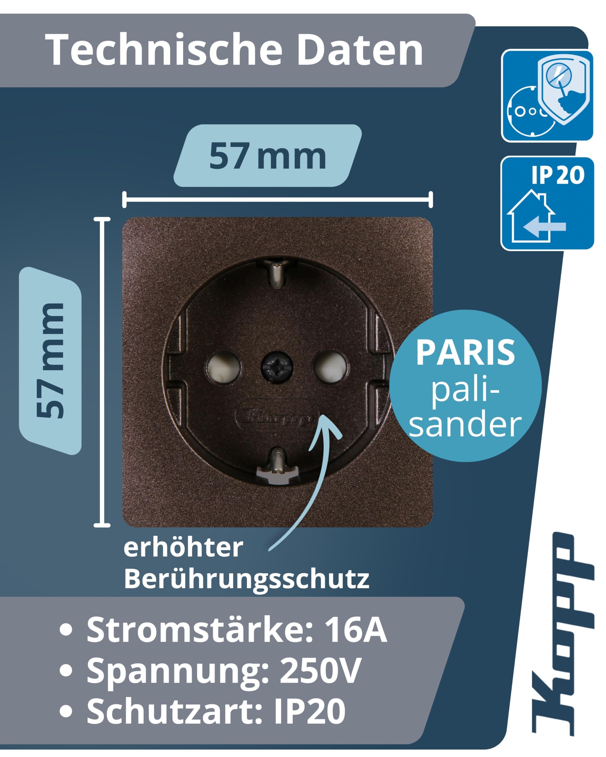 kopp-paris-schutzkontakt-steckdose-1-fach-16a-250v-ip20-palisander-braun image 2