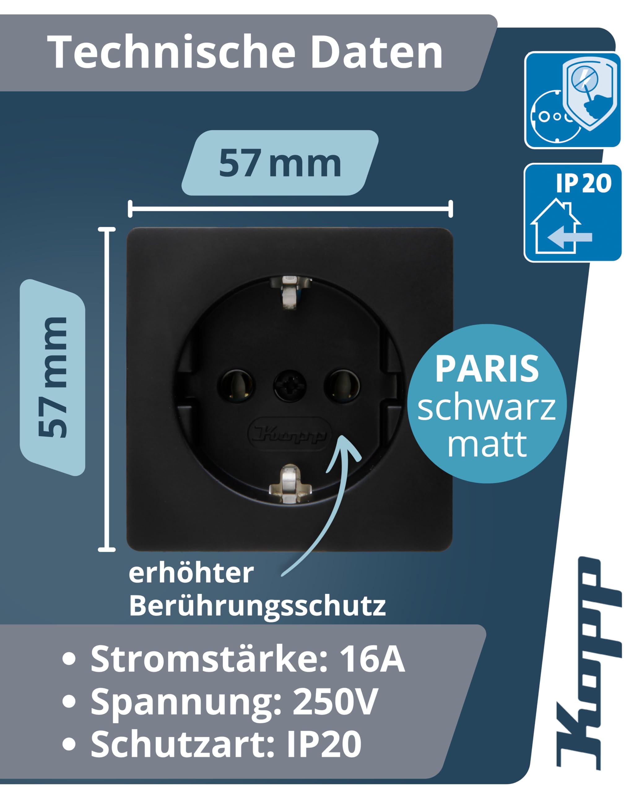 kopp-paris-profipack-6x-schutzkontakt-steckdose-1-fach-schwarz-matt-920750014 image 2