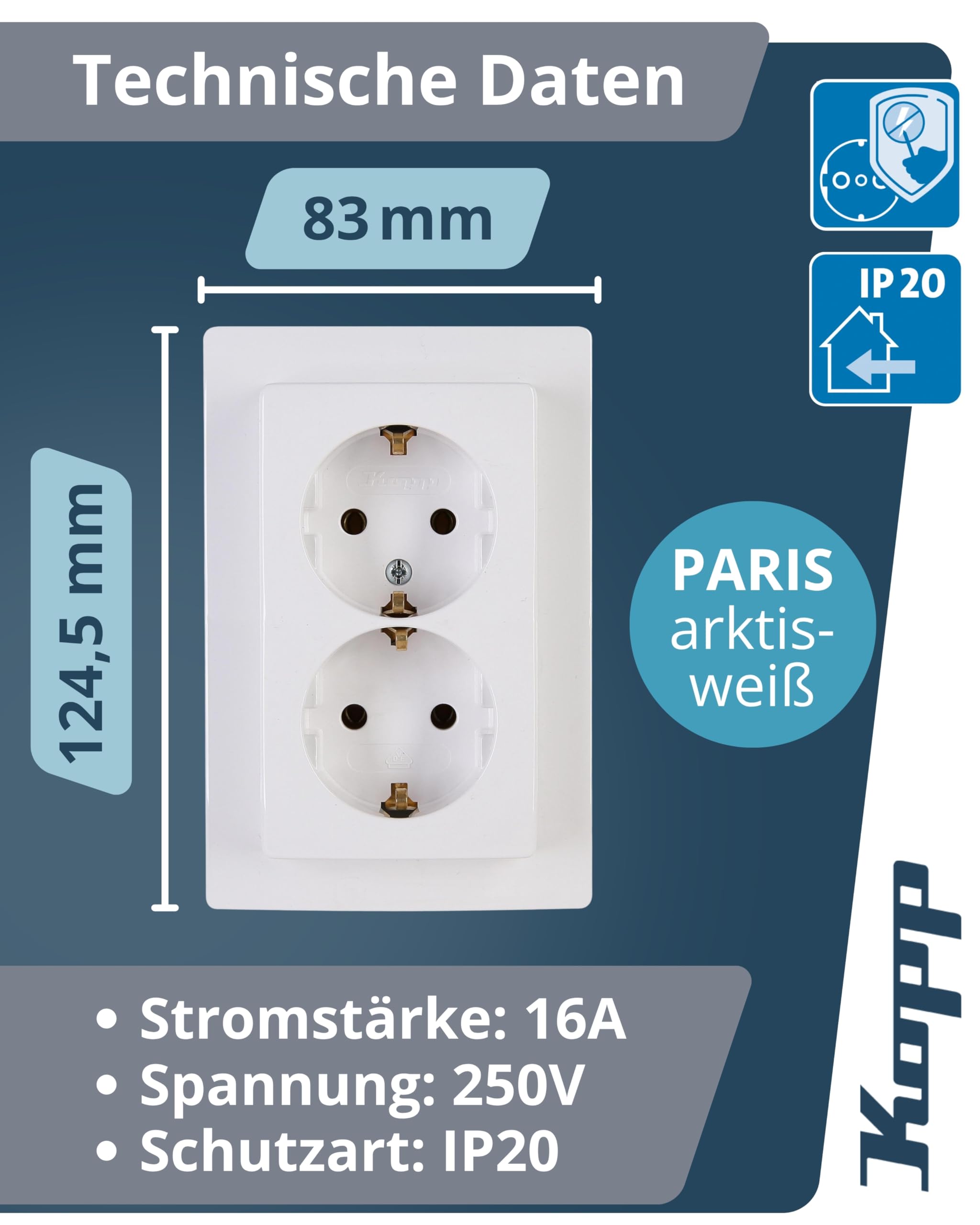 kopp-paris-2-fach-schutzkontaktsteckdose-unterputz-arktis-wei-16a image 2