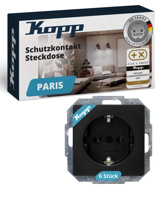 kopp-paris-profipack-6x-schutzkontakt-steckdose-1-fach-schwarz-matt-920750014 image 1