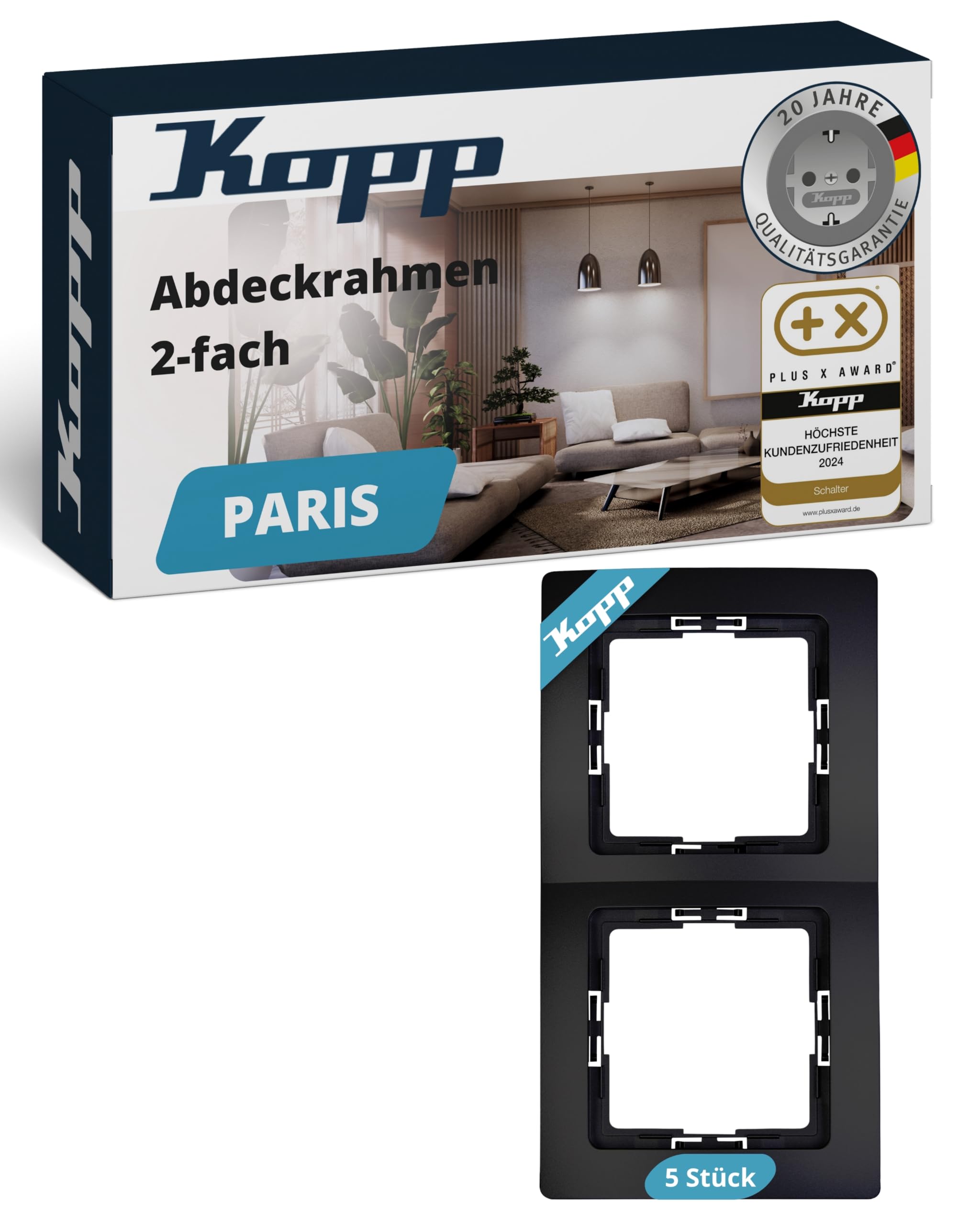 kopp-paris-2-fach-abdeckrahmen-matt-schwarz-8-3-x-15-4-cm-5-st-ck image 1