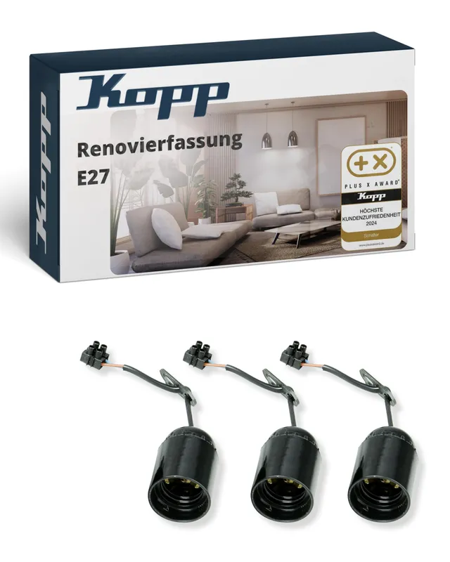 kopp-renovierungsfassung-e27-schwarz-3er-set-mit-13cm-leitung image 1