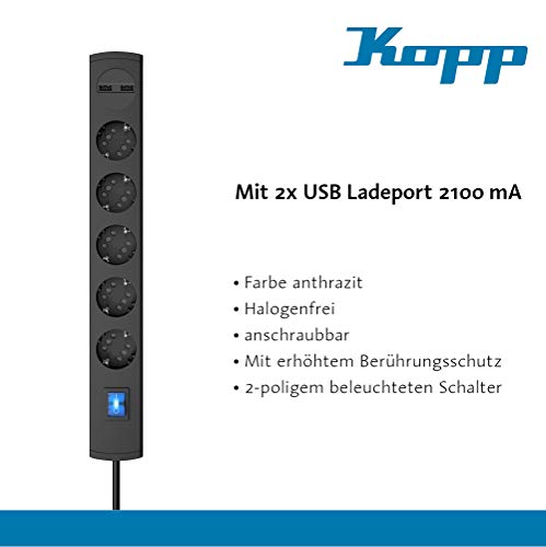 kopp-duoversal-plus-5-10-fach-steckdosenleiste-1-4m-usb-anthrazit image 8