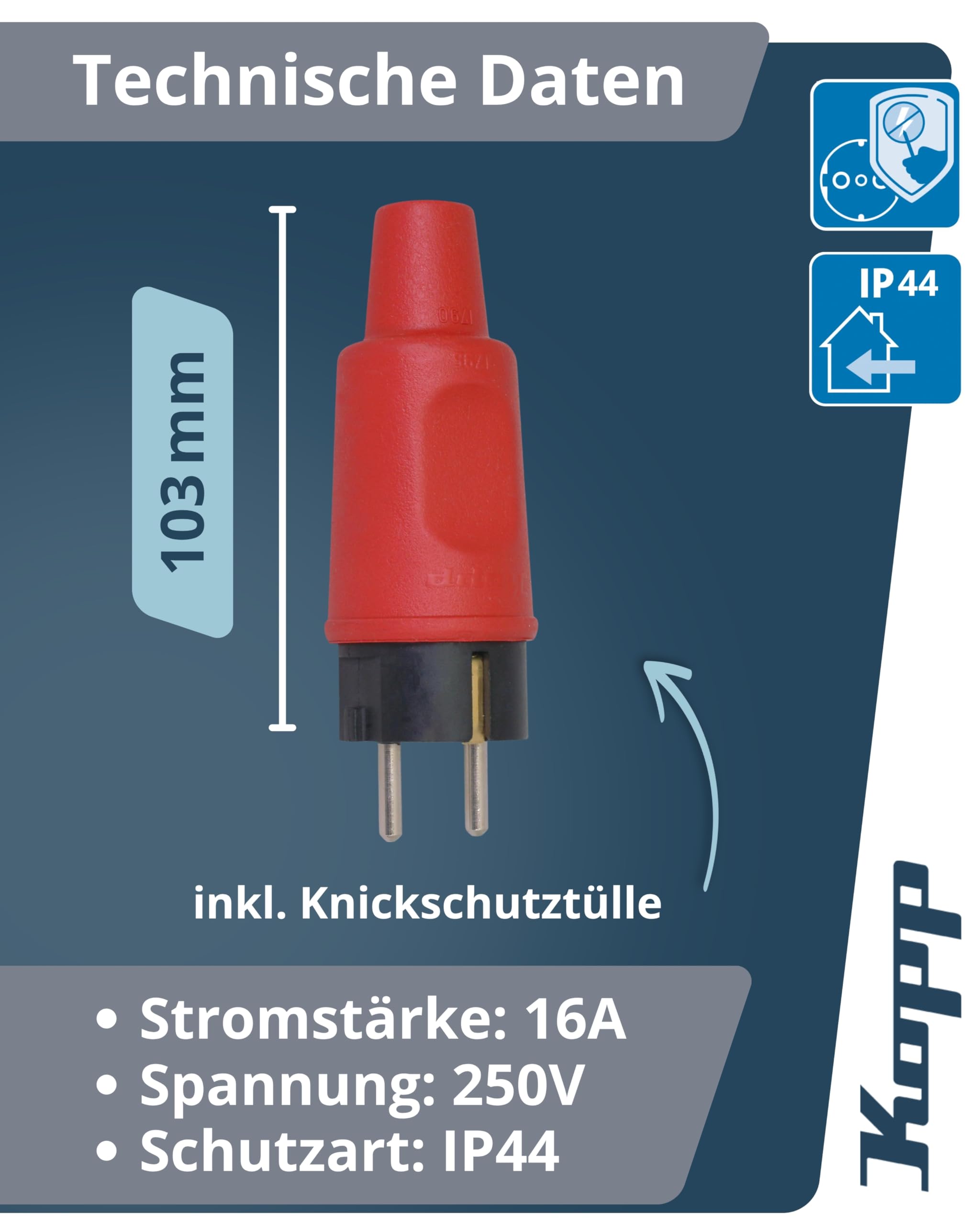 kopp-schutzkontakt-vollgummistecker-rot-ip44-16a-bruchfest-mit-knickschutz image 2
