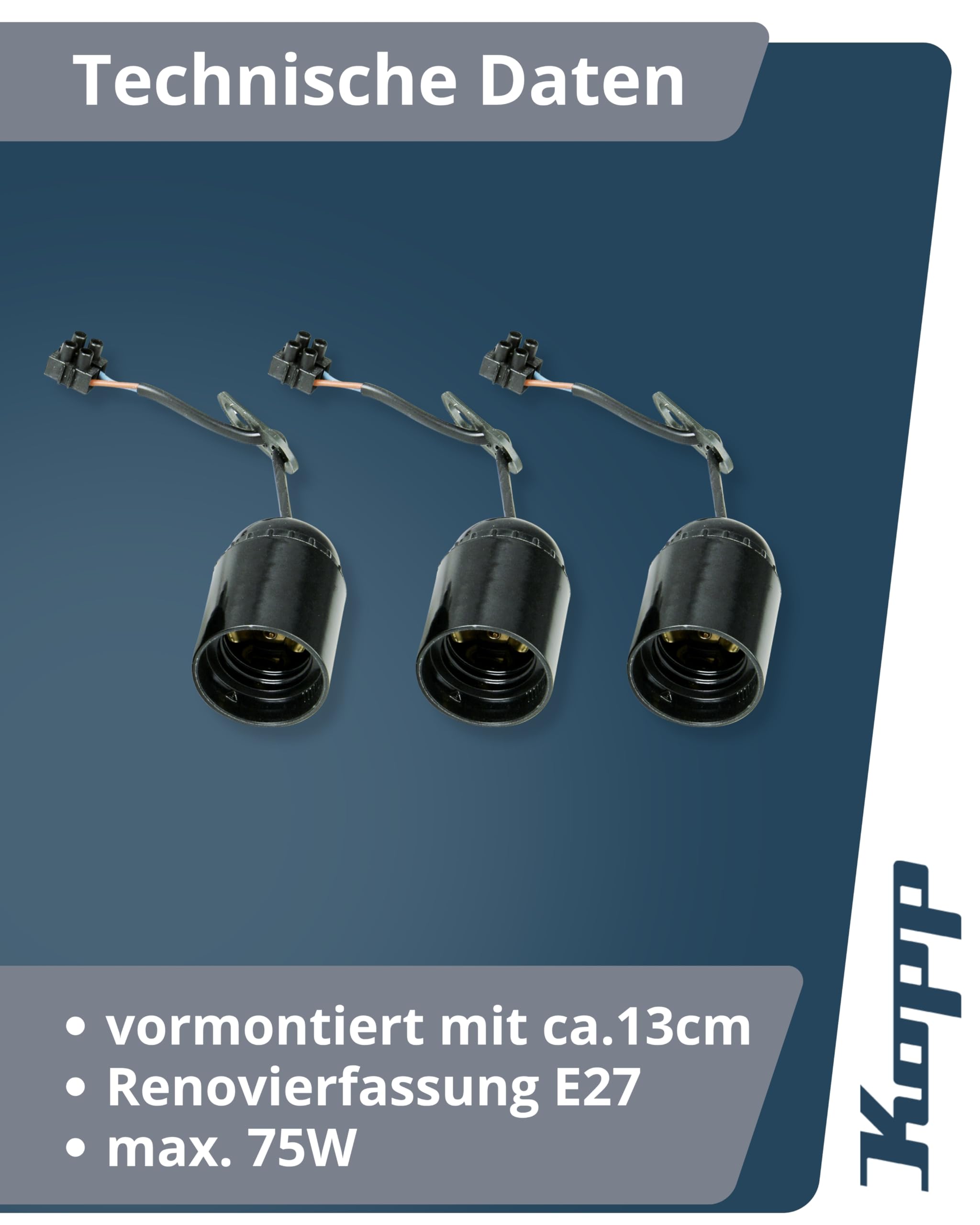 kopp-renovierungsfassung-e27-schwarz-3er-set-mit-13cm-leitung image 2