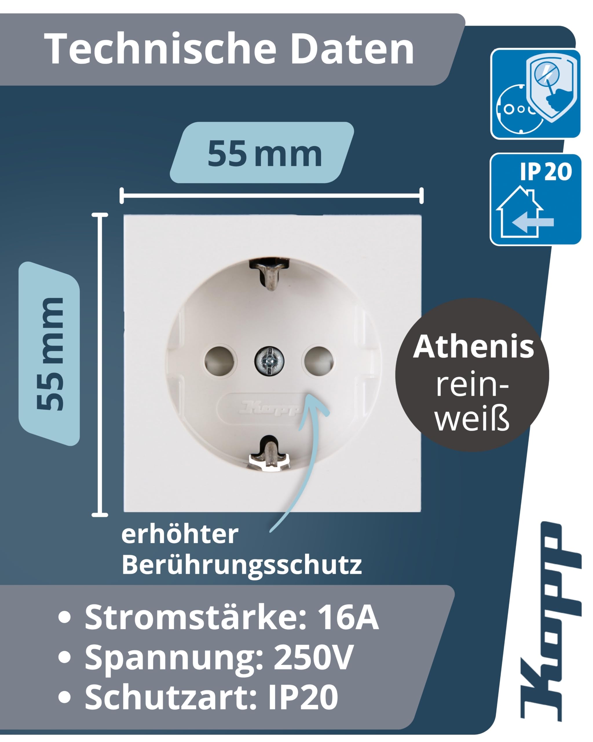 kopp-athenis-schutzkontaktsteckdose-1-fach-unterputz-16a-rein-wei image 2