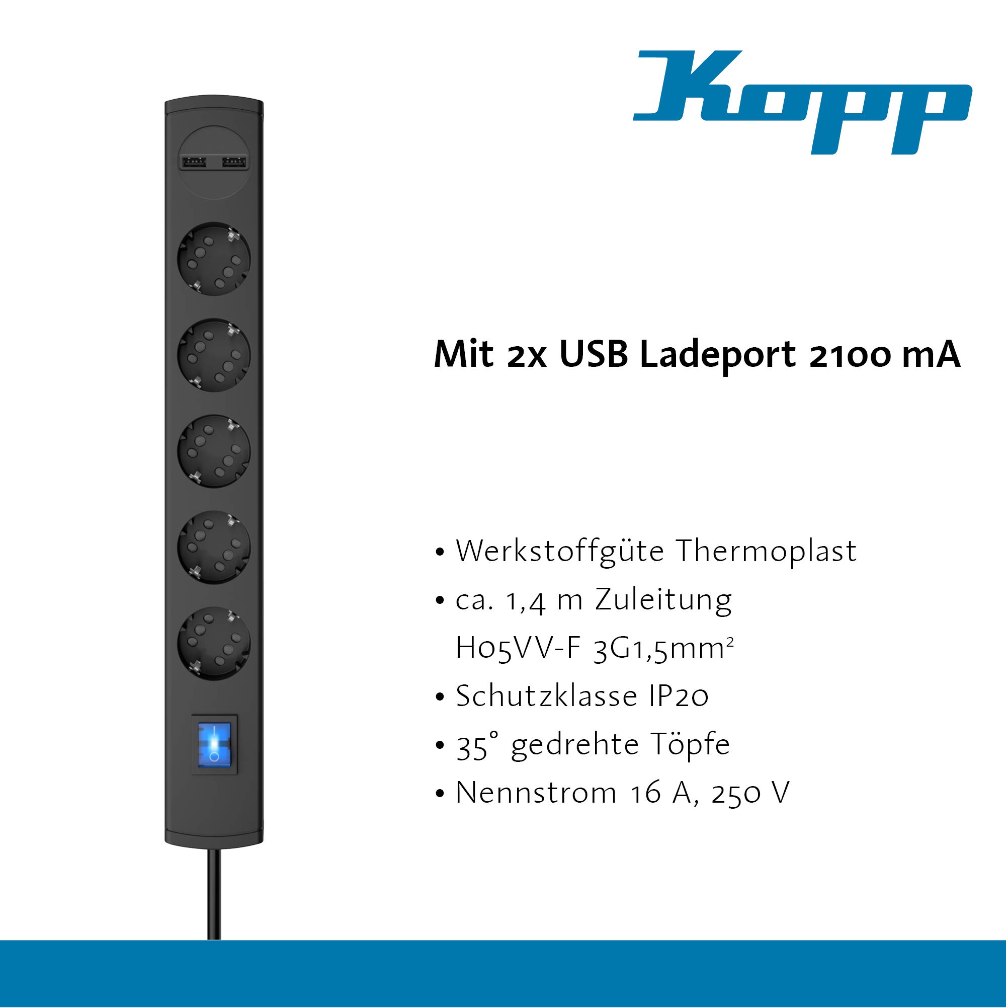 kopp-duoversal-plus-5-10-fach-steckdosenleiste-1-4m-usb-anthrazit image 5