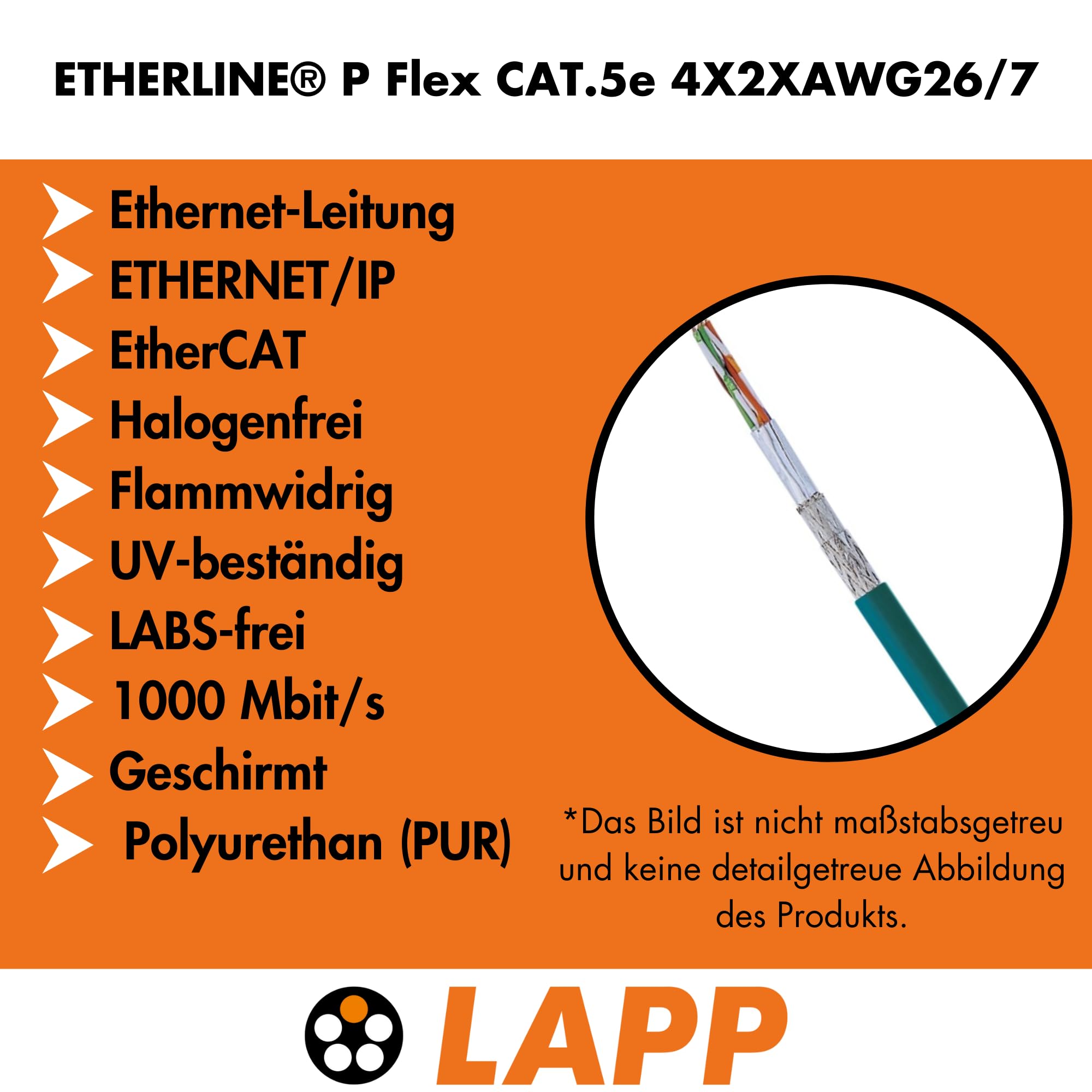 lapp-etherline-p-flex-cat-5e-4x2x26-awg-ethernet-leitung-lan-kabel-10m image 2