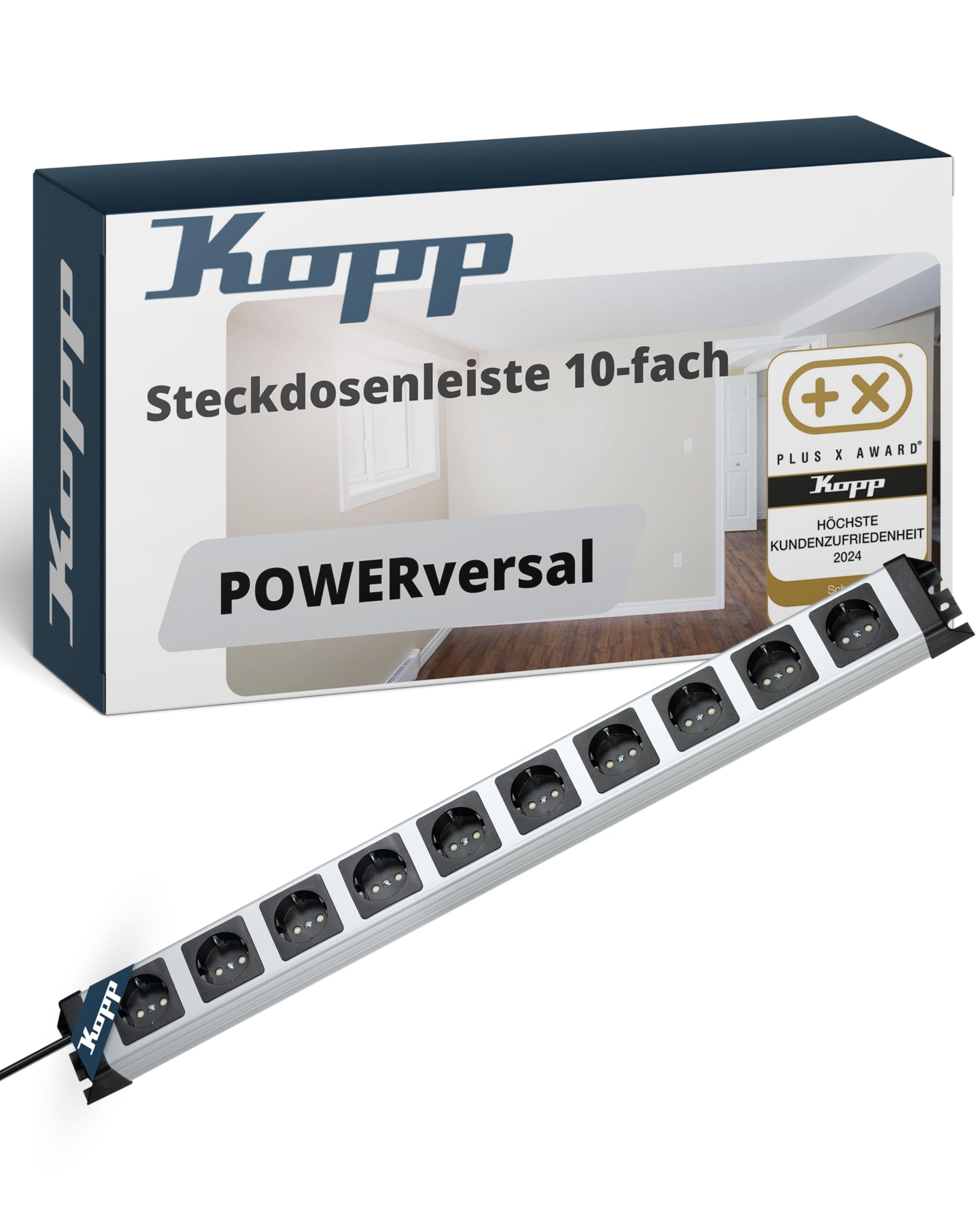 kopp-powerversal-steckdosenleiste-10-fach-1-4m-16a-silber-schwarz image 1