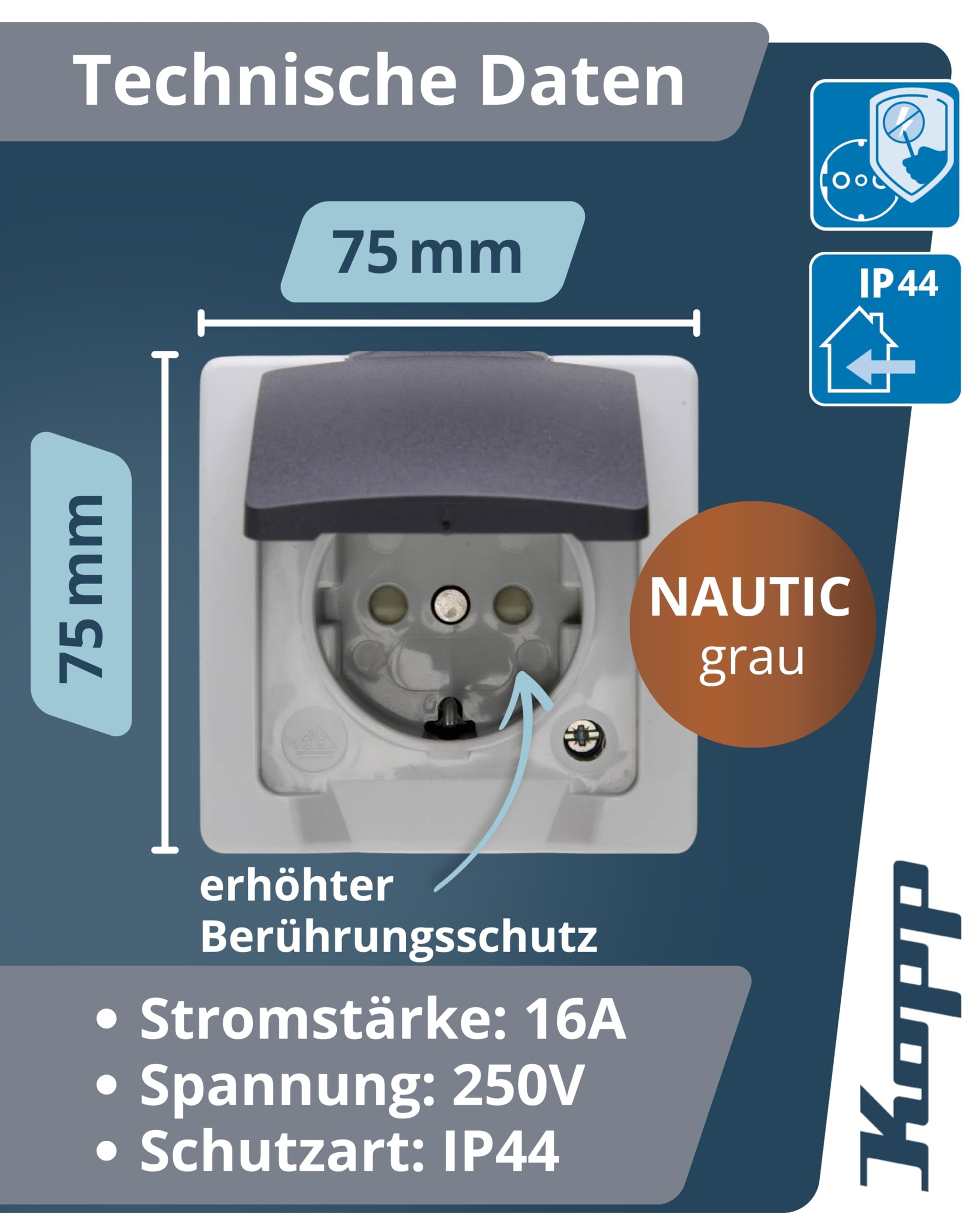 kopp-nautic-1-fach-schutzkontakt-steckdose-aufputz-ip44-grau-klappdeckel image 2