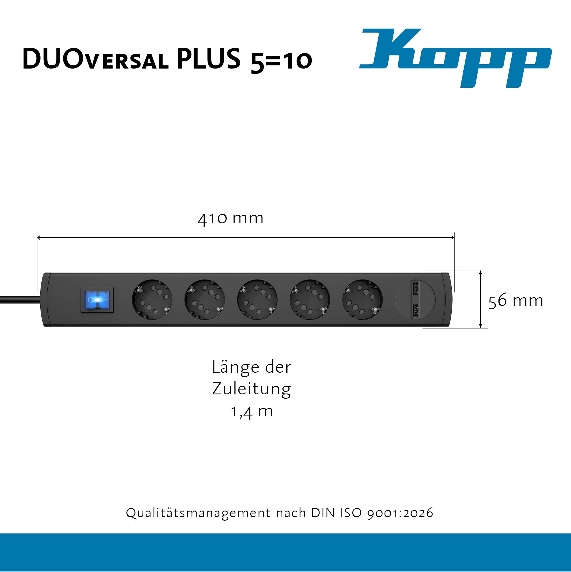 kopp-duoversal-plus-5-10-fach-steckdosenleiste-1-4m-usb-anthrazit image 4