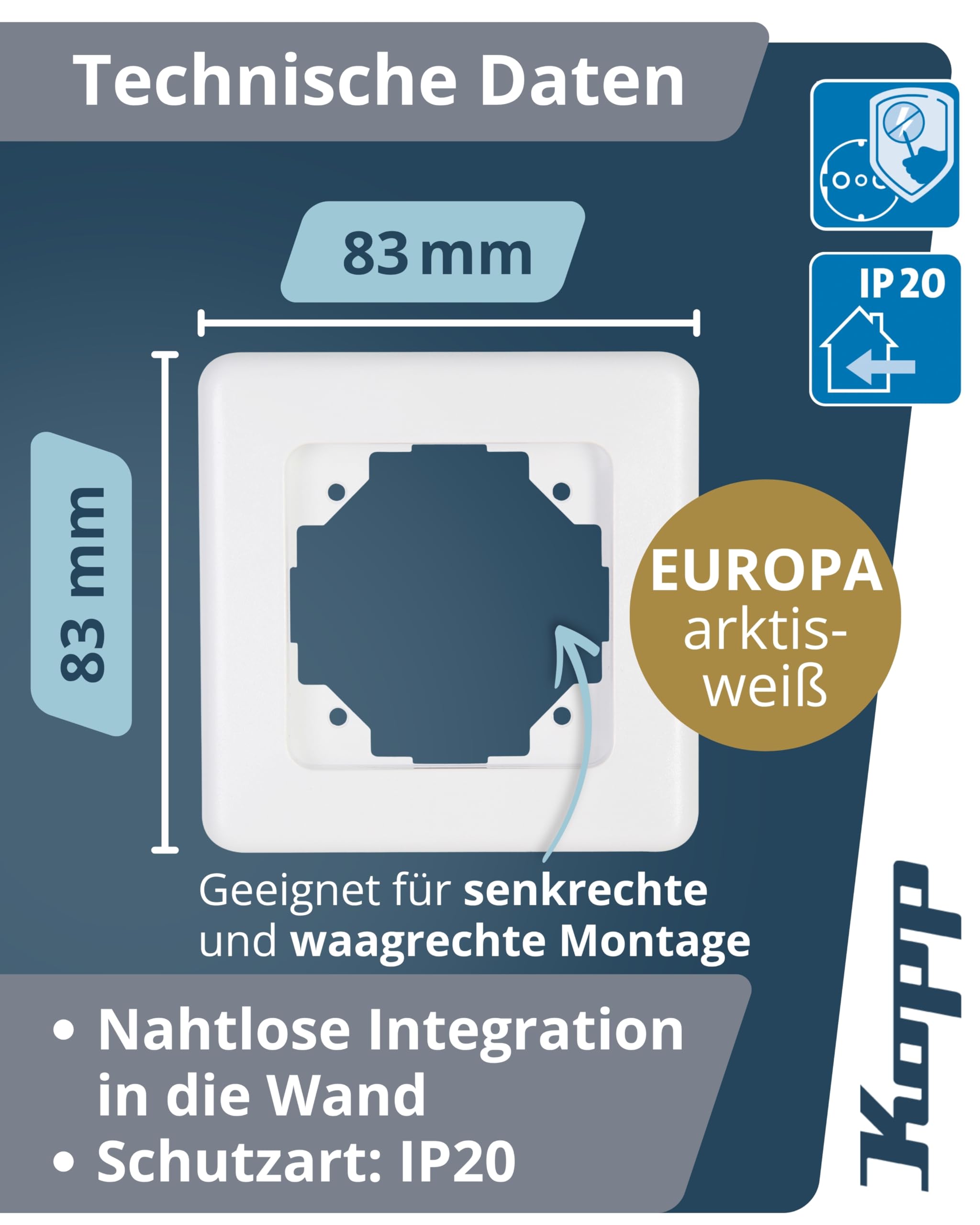kopp-europa-abdeckrahmen-1-fach-arktis-wei image 2