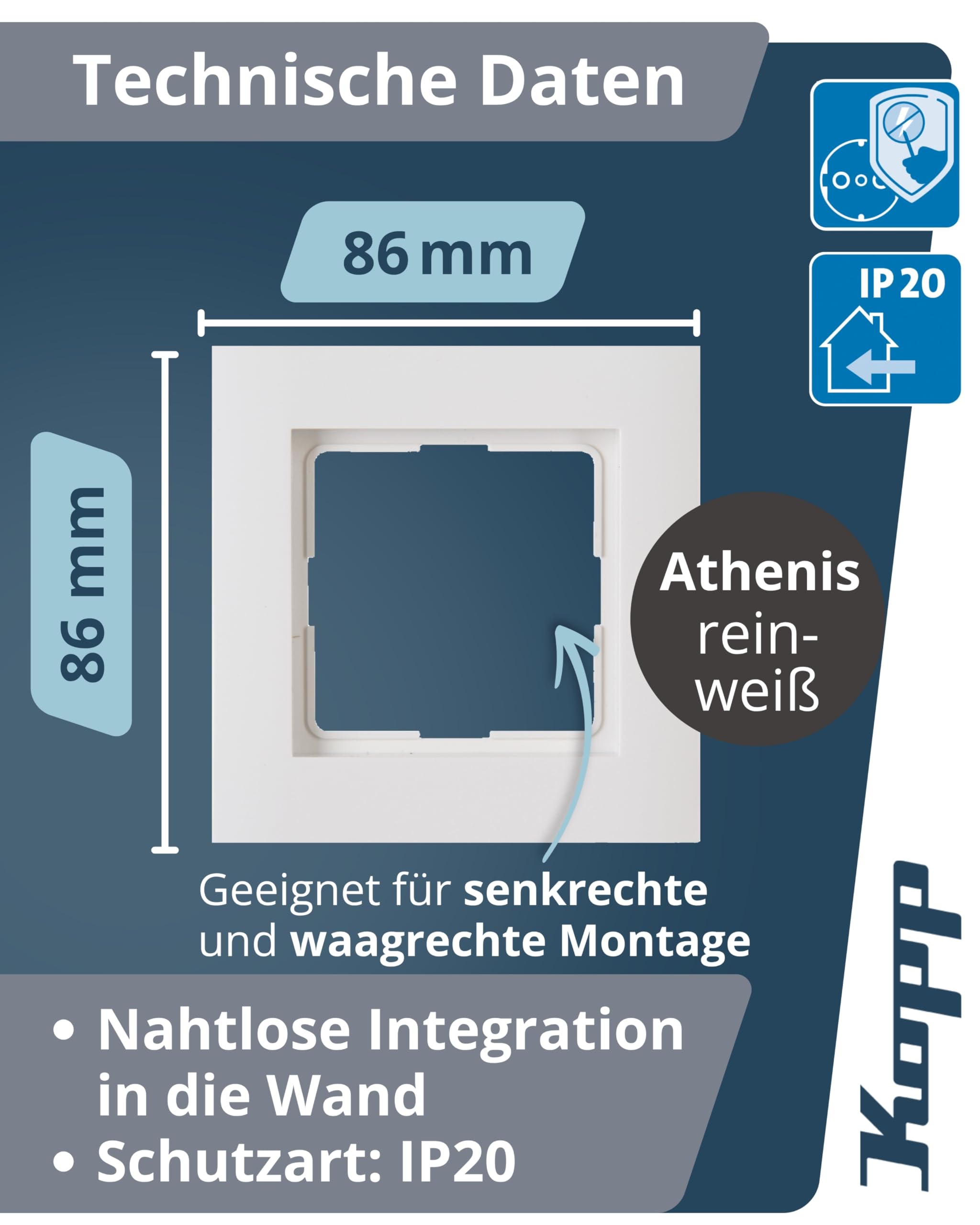 kopp-athenis-1-fach-abdeckrahmen-rein-wei-86-x-86-x-9-5-mm image 2