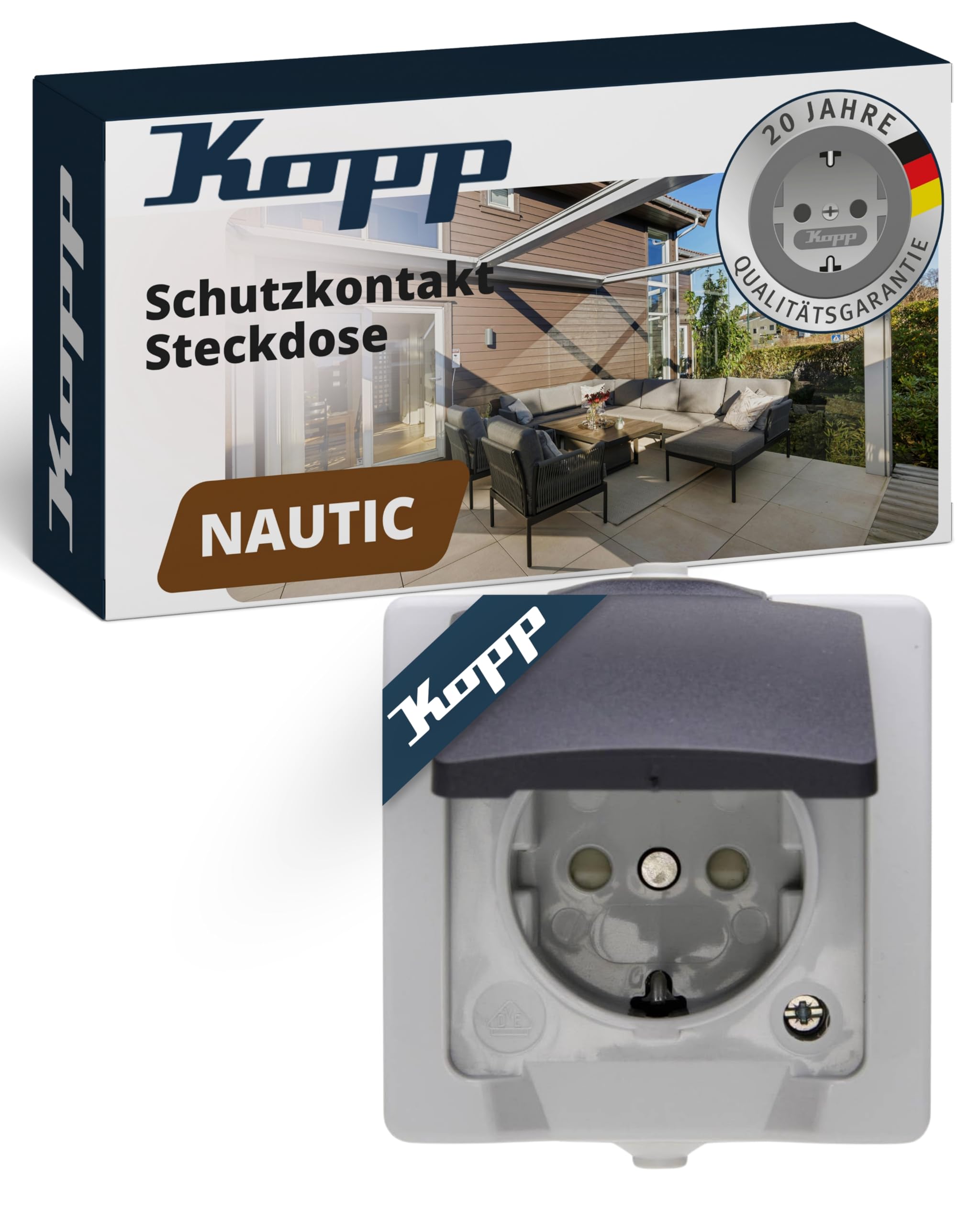 kopp-nautic-1-fach-schutzkontakt-steckdose-aufputz-ip44-grau-klappdeckel image 1