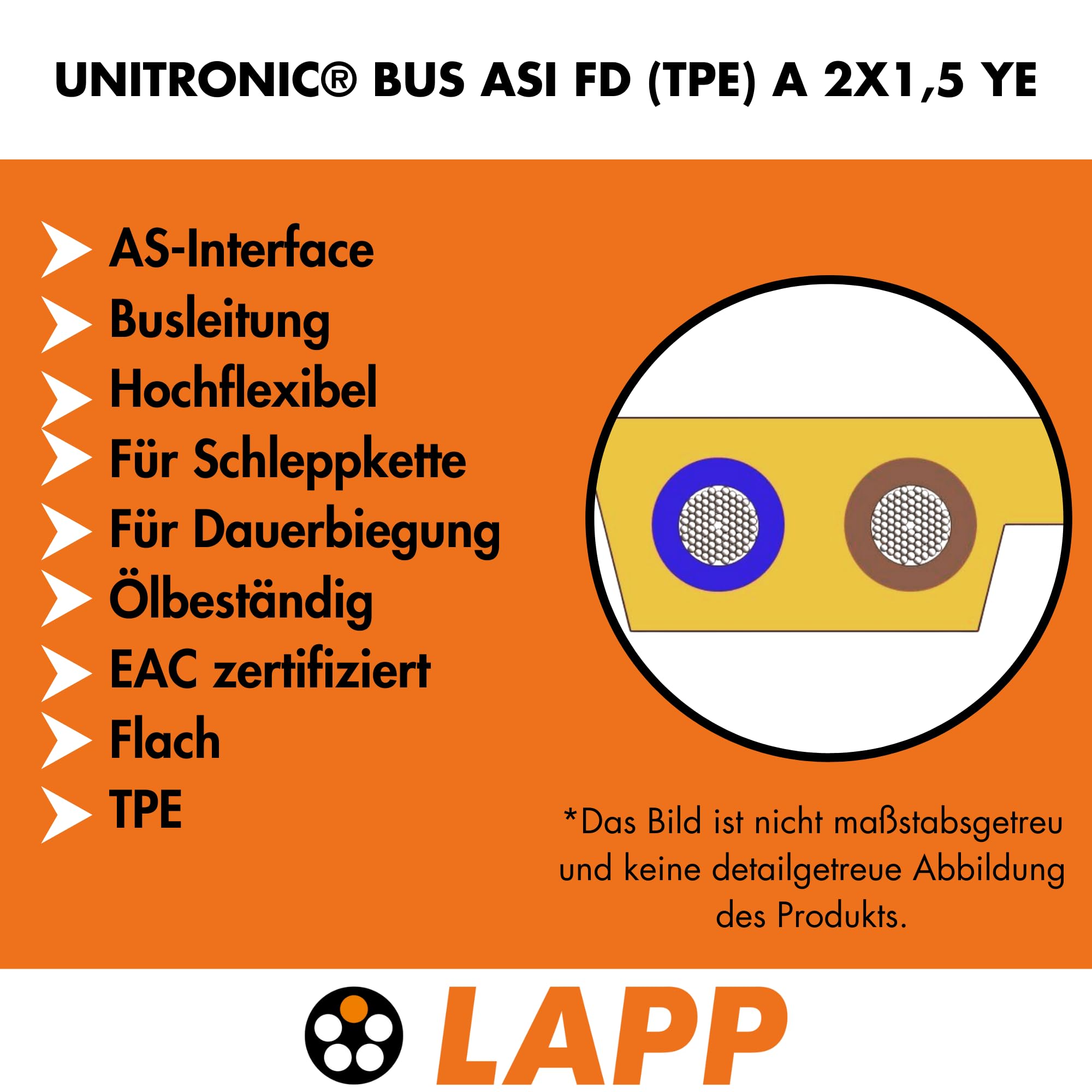 lapp-unitronic-bus-asi-fd-tpe-a-busleitung-2x1-5-mm-gelb-10m-schleppketten-flach image 2
