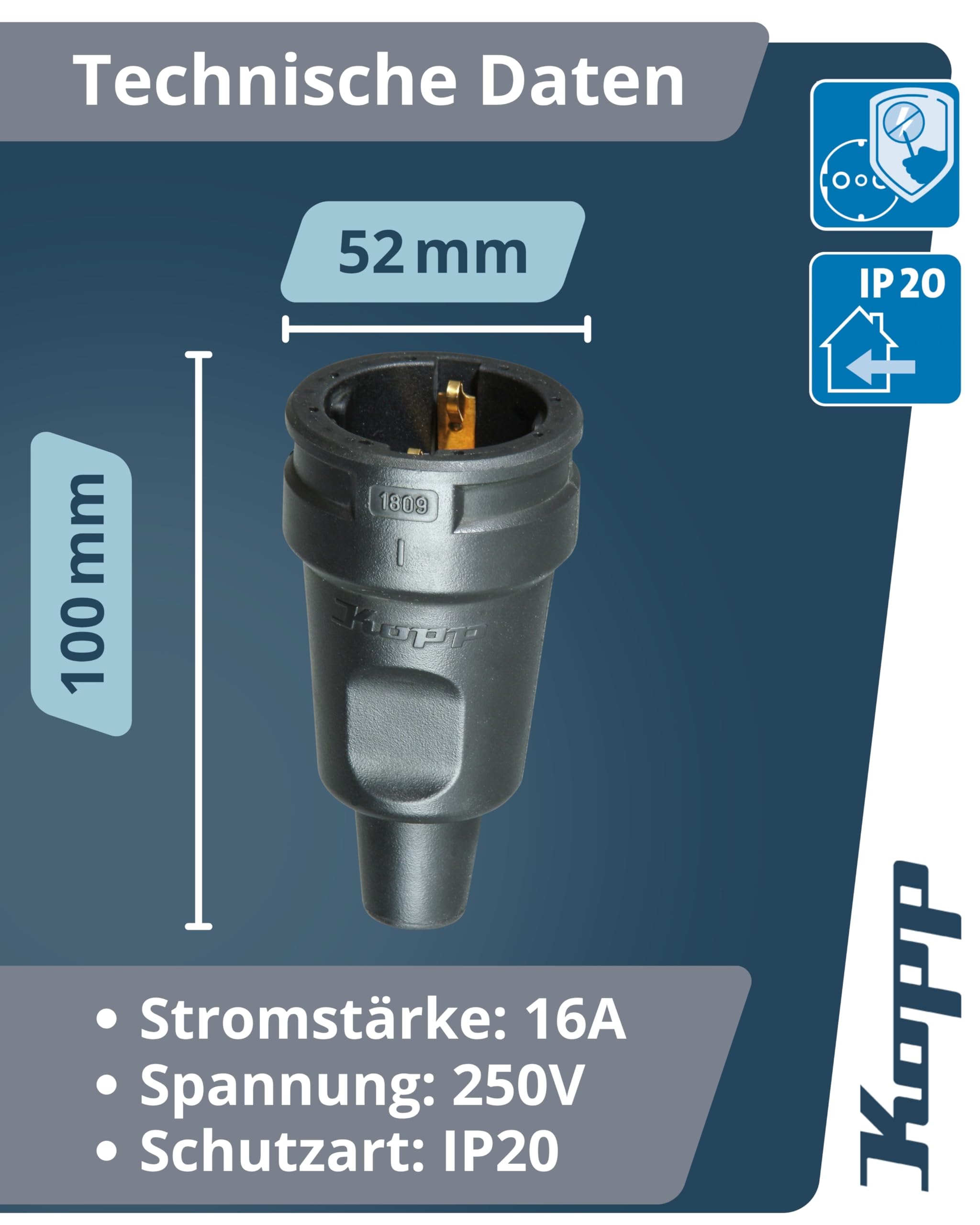 kopp-schutzkontakt-gummikupplung-schwarz-16a-250v-ip20 image 2