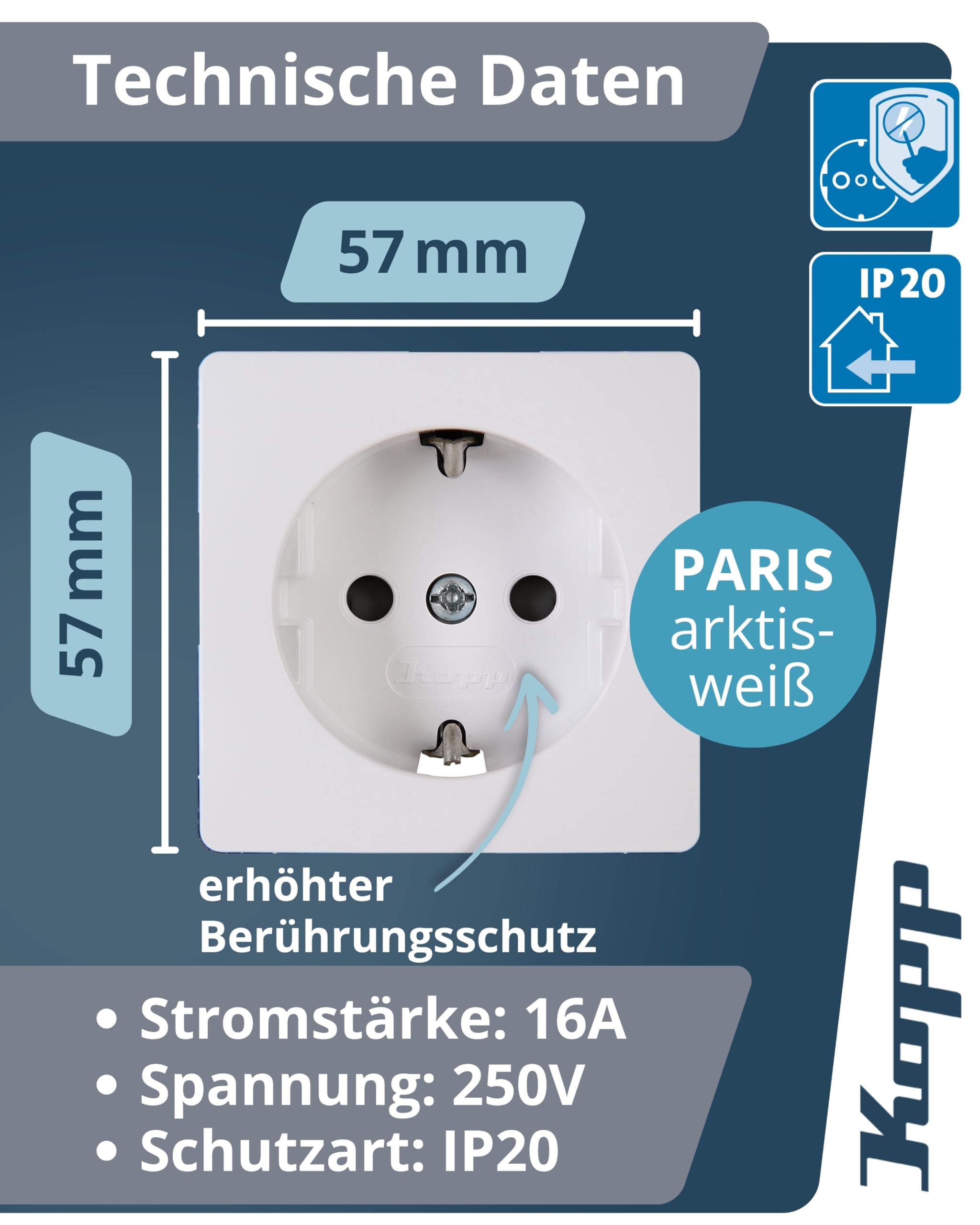 kopp-paris-schutzkontaktsteckdose-1-fach-arktis-wei-6er-set image 2