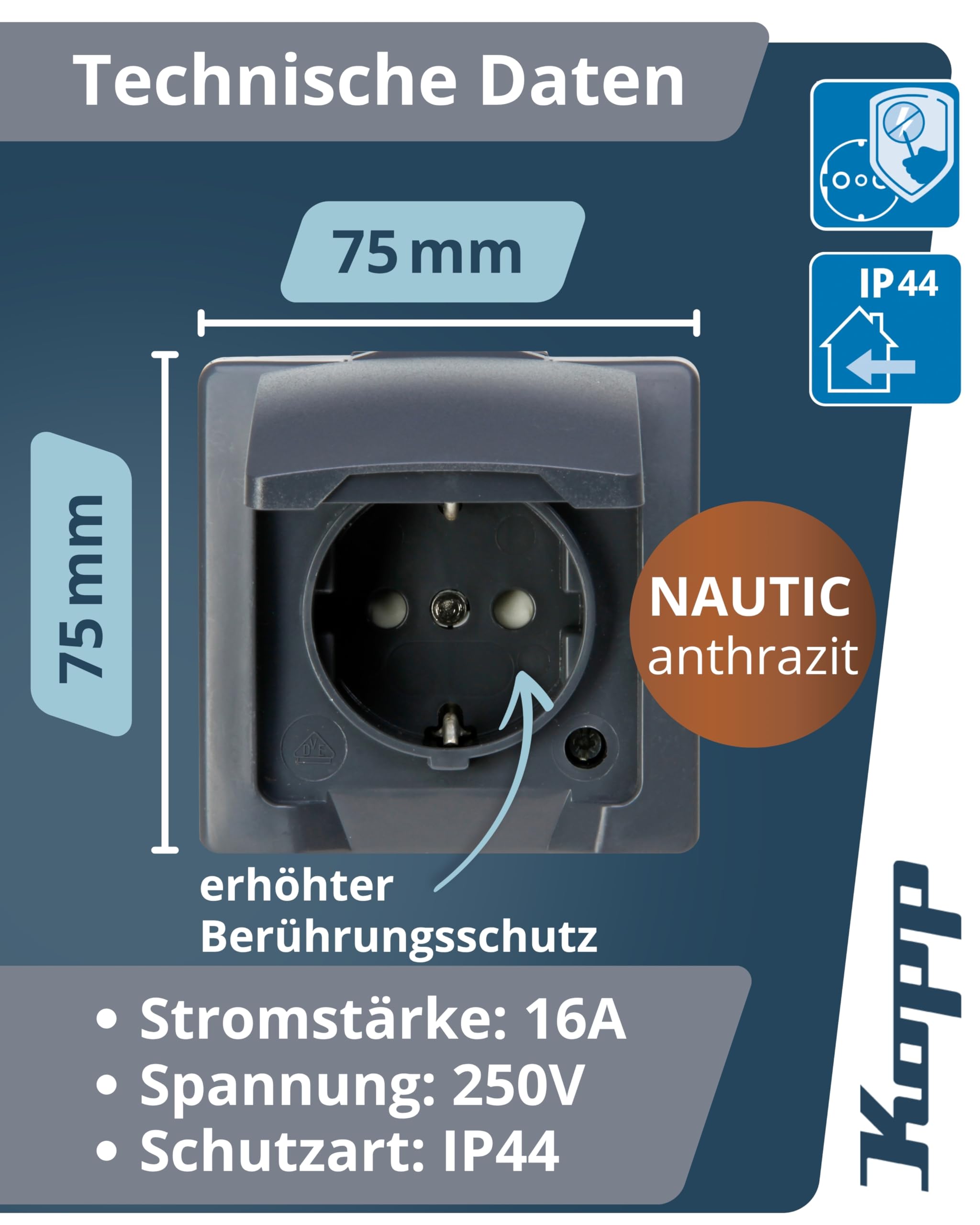 kopp-nautic-schutzkontakt-steckdose-1-fach-aufputz-ip44-anthrazit-mit-klappdecke image 2