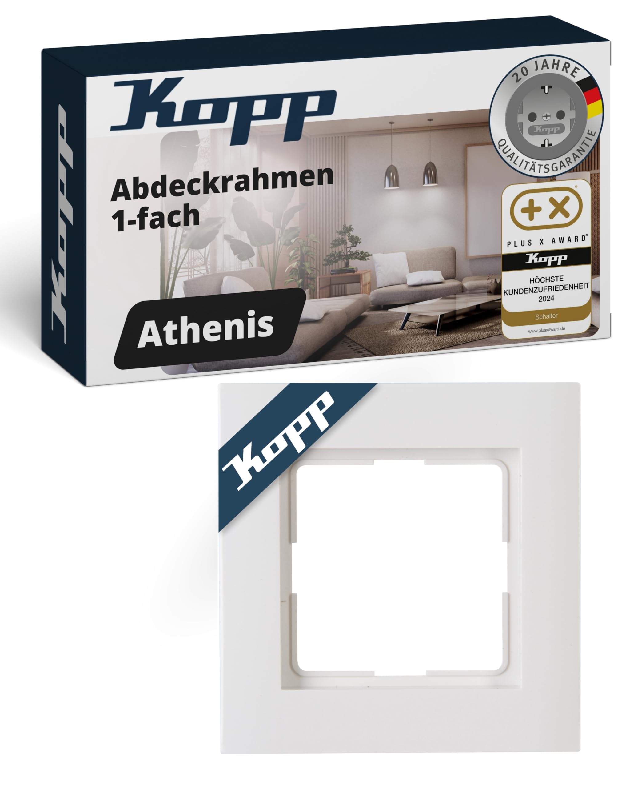 kopp-athenis-1-fach-abdeckrahmen-rein-wei-86-x-86-x-9-5-mm image 1
