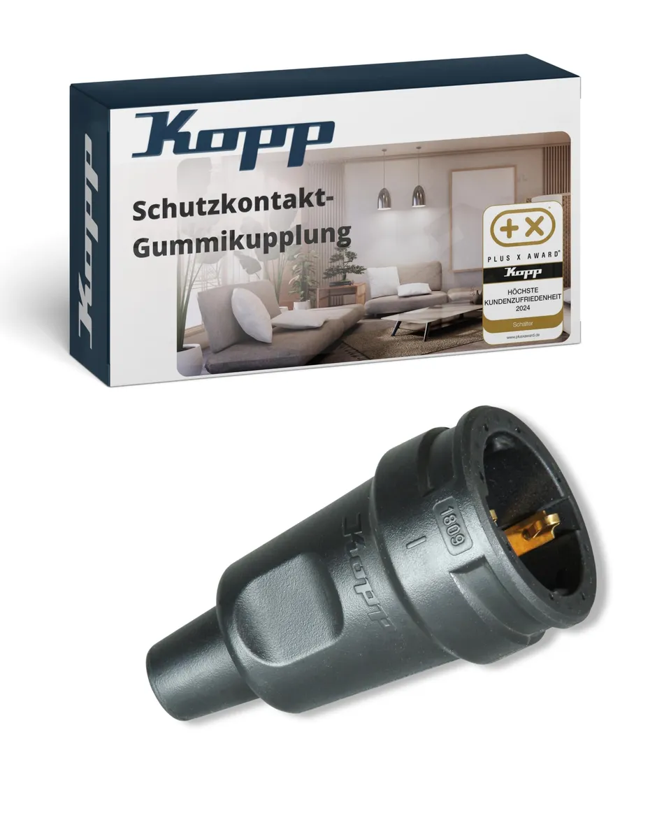 kopp-schutzkontakt-gummikupplung-schwarz-16a-250v-ip20 image 1