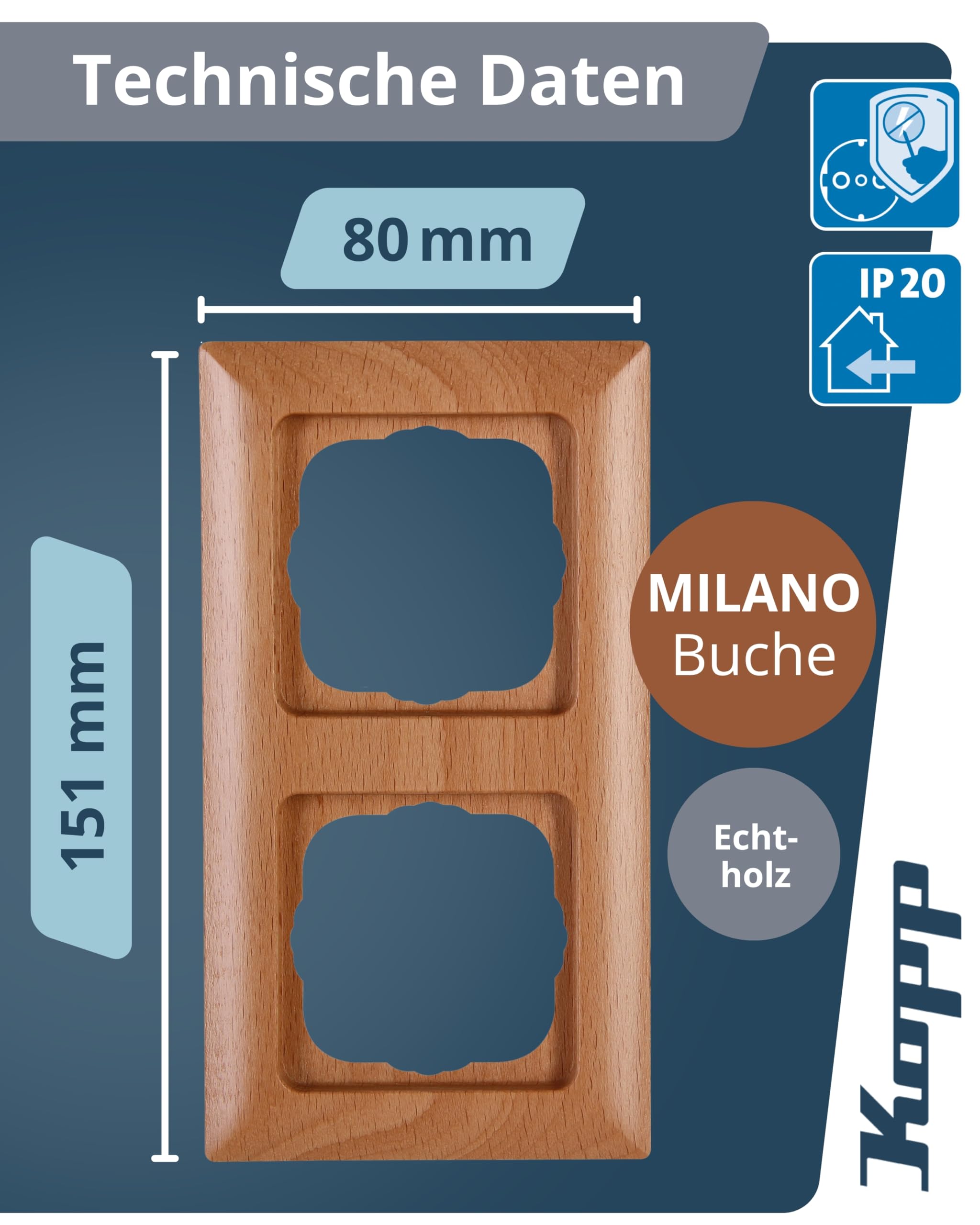 kopp-milano-2-fach-abdeckrahmen-buchen-echtholz-8-0-x-8-0-cm image 2